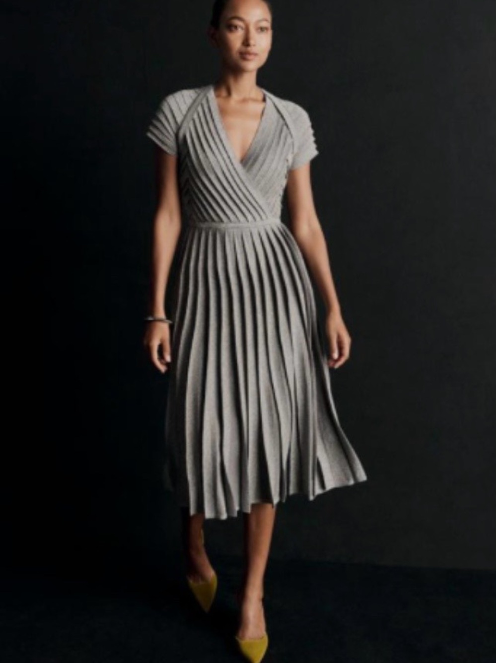 The Fold Size 12 Nara Stretch Pleated Dress in Metallic Gray
